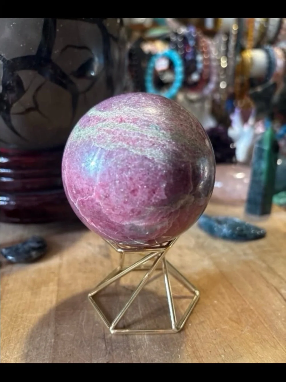Rhodonite and Quartz Sphere